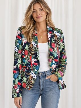 Ovi Navy Tropical Floral Print Blazer